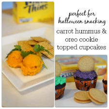 Halloween Snacking Made Easy: Carrot Hummus paired with Wheat Thins and Oreo Topped Cupcakes. #SpookySnacks #shop