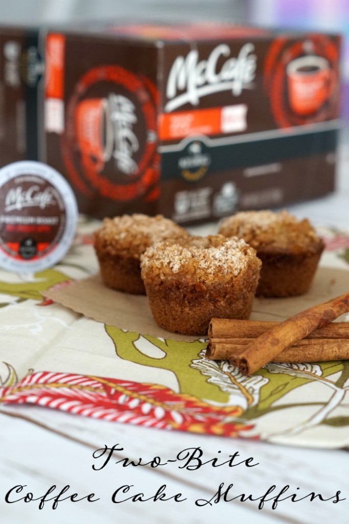 This delicious two bite coffee cake muffin recipe pairs well with a hot cup of coffee and takes just minutes to prepare!