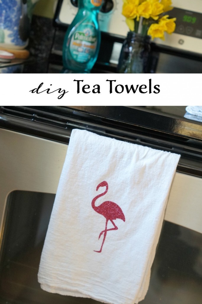Make your own DIY Tea Towels using heat transfer vinyl. This perfect beginner craft makes a great housewarming gift! #PalmoliveMultiSurface #ad